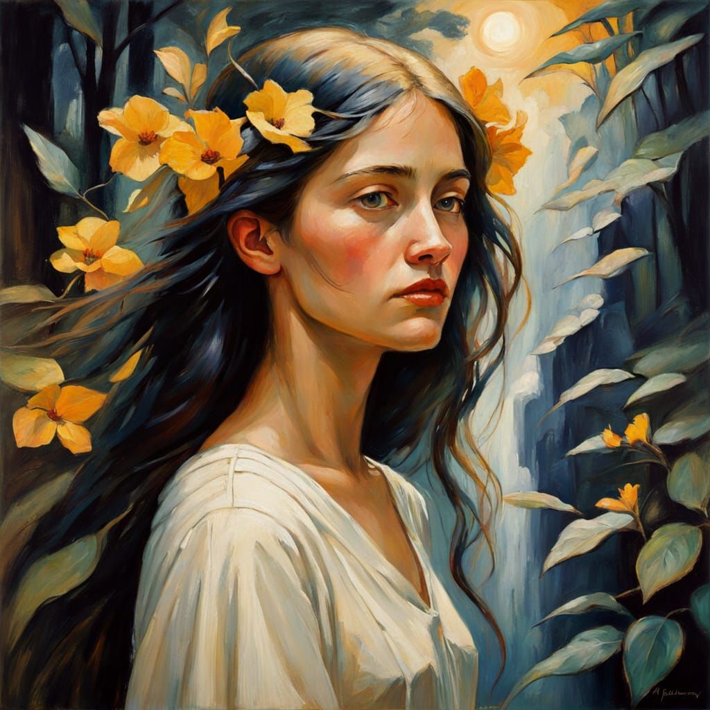 Ethereal Woman in Dreamlike Acrylic Illustration