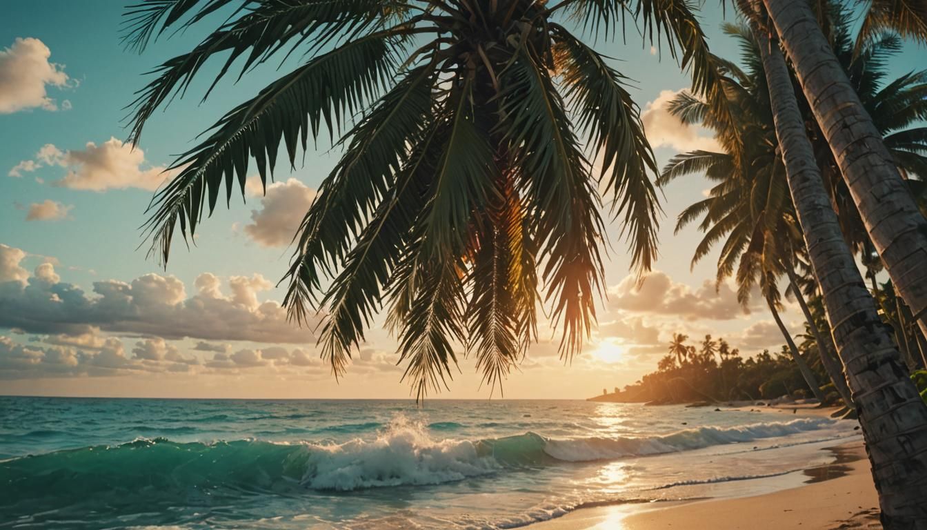 Tropical Paradise: Palm Tree at Sunset