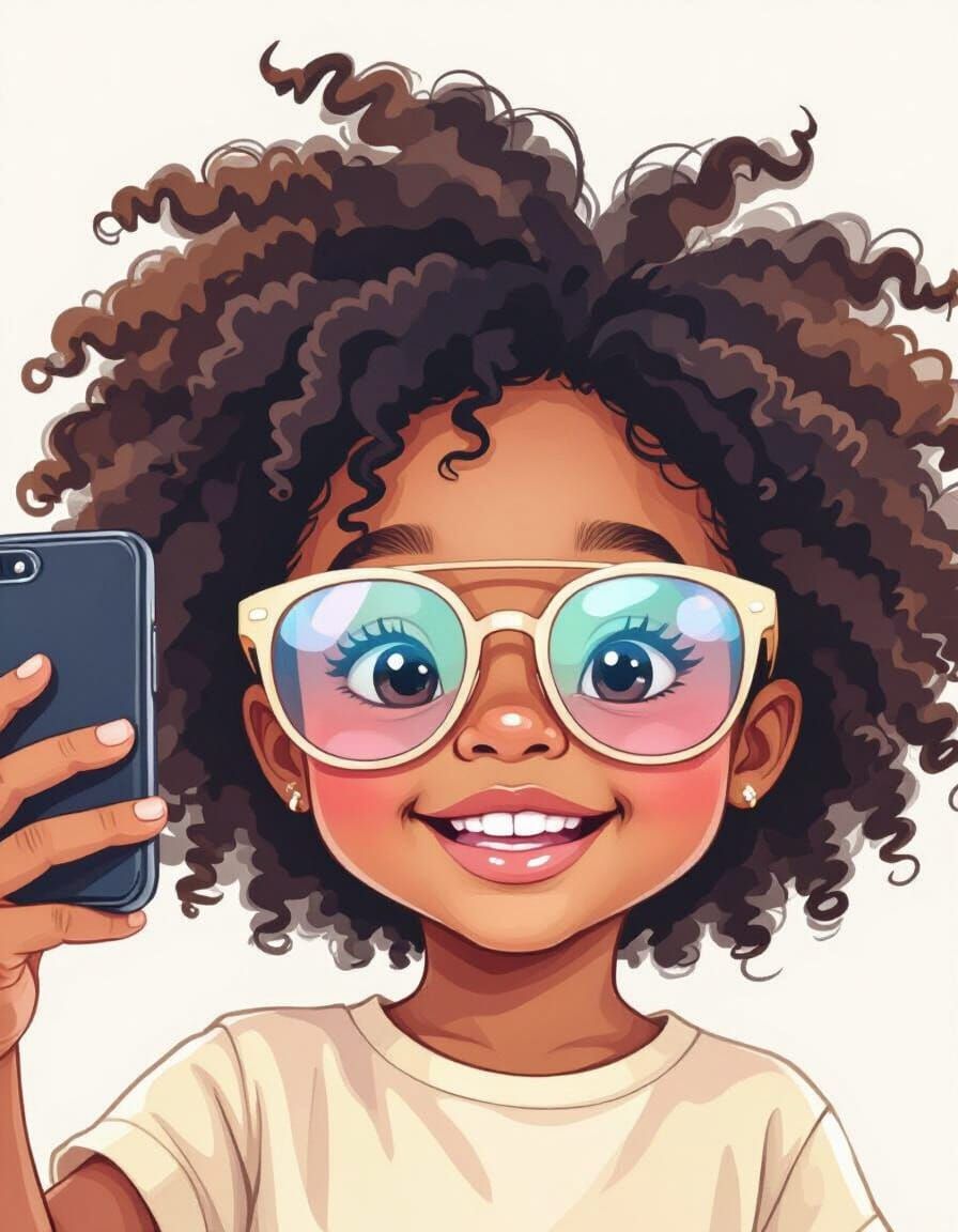 Cute Kid Selfie Illustration in Pastel Colors