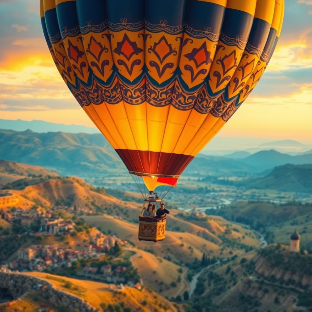 Vibrant Hot Air Balloon Over Turkey's Ancient Landscapes