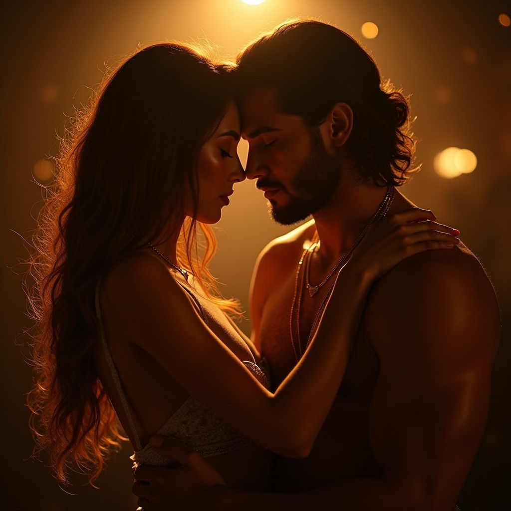 Romantic Embrace in Golden Cinematic Light