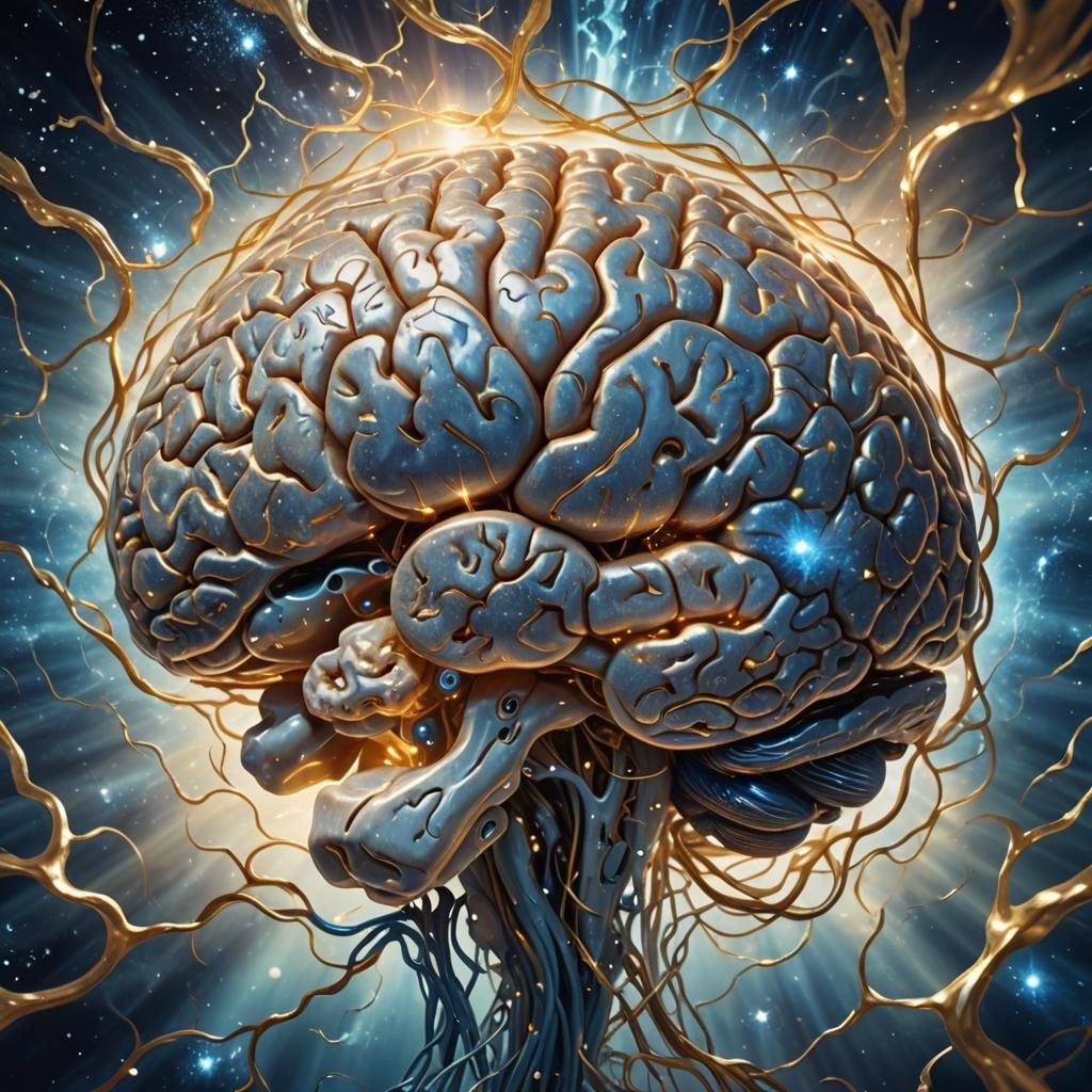 Detailed Human Brain Floating in Cosmic Space