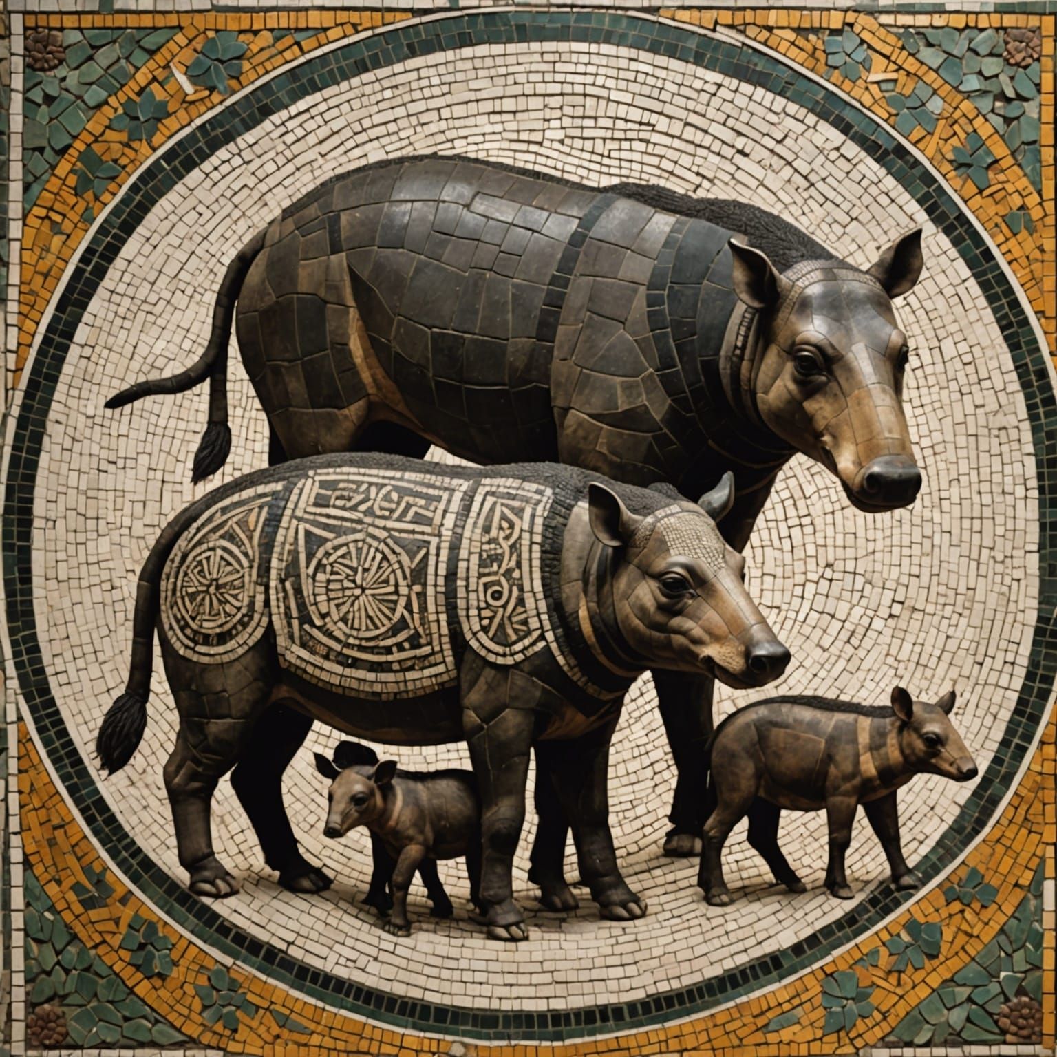 Mosaic Wall Art: Tapir Family Portrait