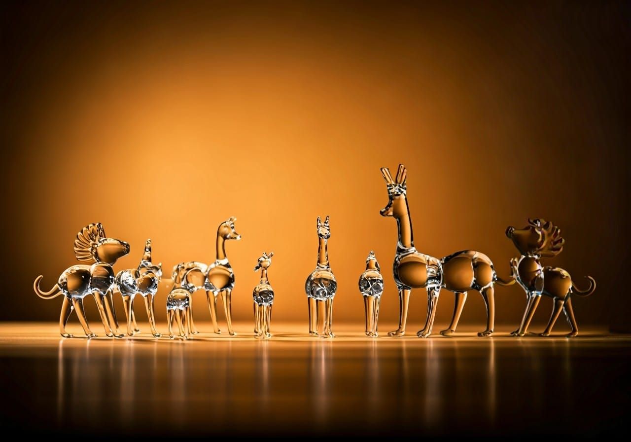 Ethereal Glass Animal Orchestra in Delicate, Translucent For...