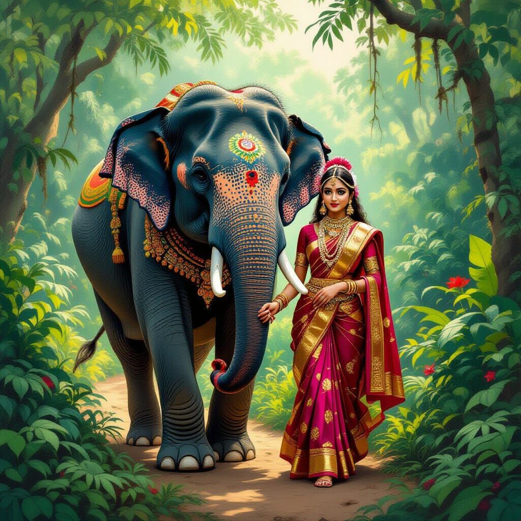 Empathetic Elephant Carrying a Rajkumari in Indian Jungle