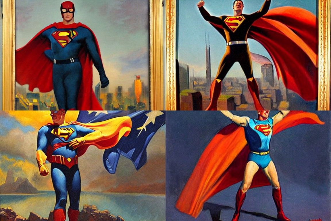 Superhero in 1920s Oil Painting Style