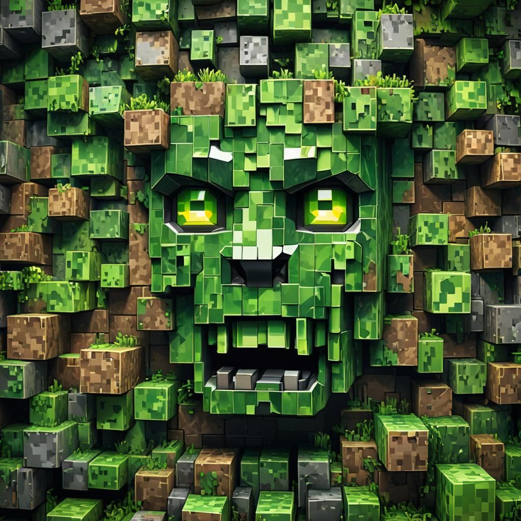 Hyperrealistic Minecraft Creeper in Splash Art Style
