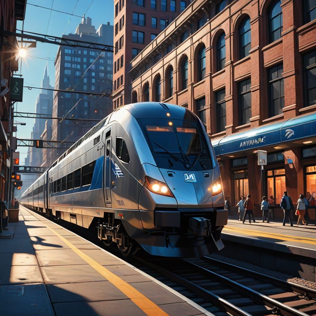 Amtrak Electric Train in Vibrant Cityscape
