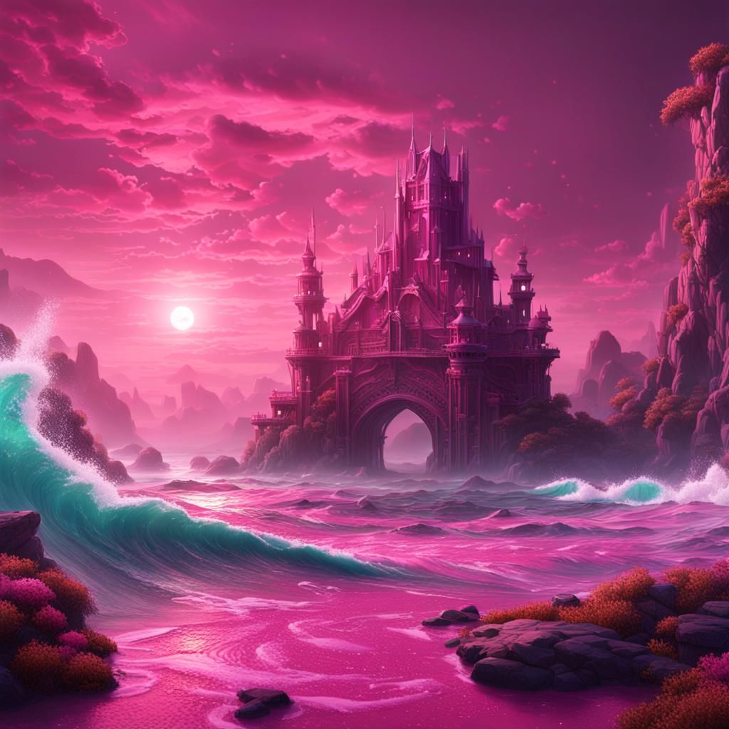 Fantastical Pink Ocean Matte Painting in Deep Color