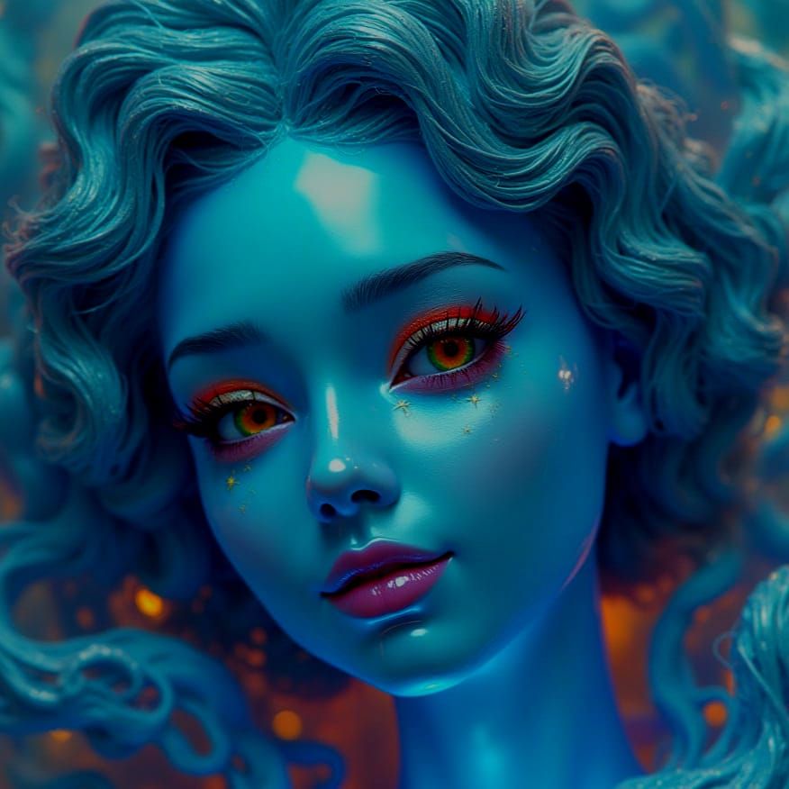 Vibrant Psychedelic Face in Realistic 3D Style