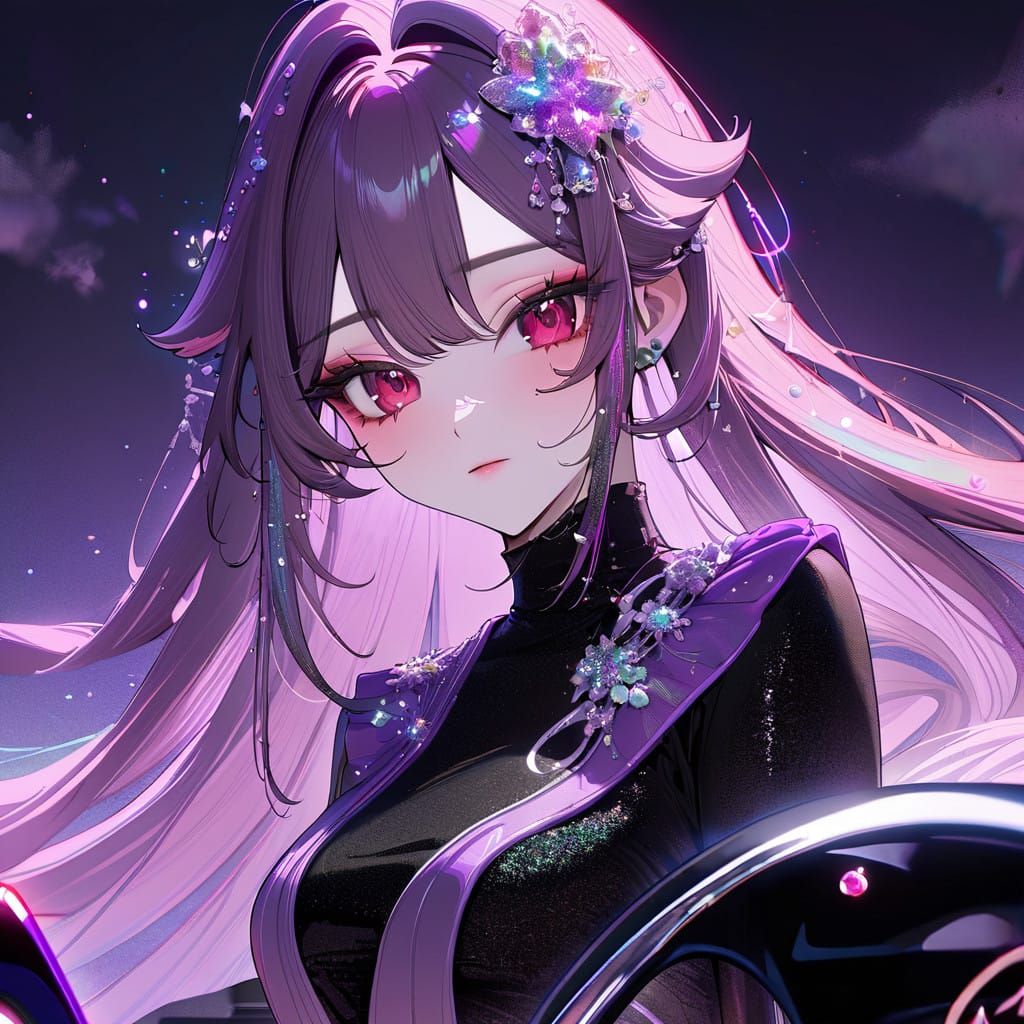 Elegant Anime Girl on Motorcycle