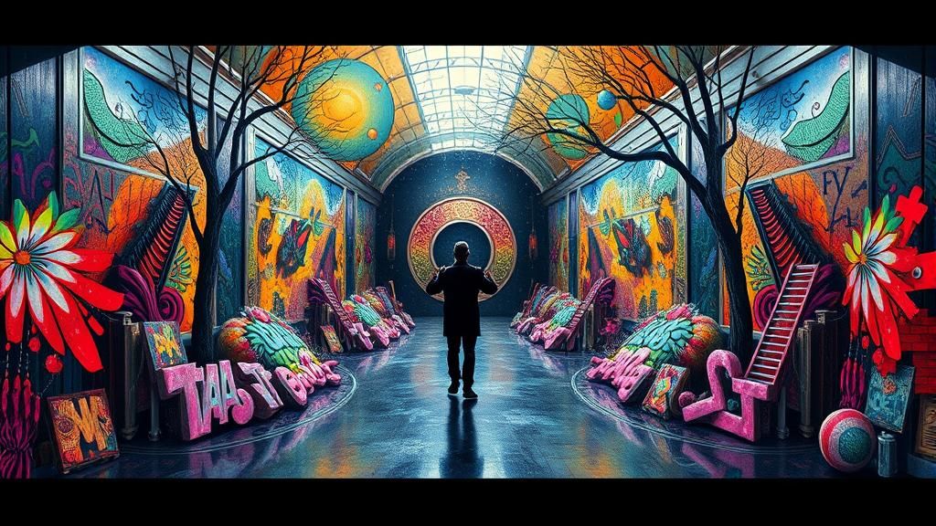 Surreal Fantasy Scene in Polychromatic Graffiti Art