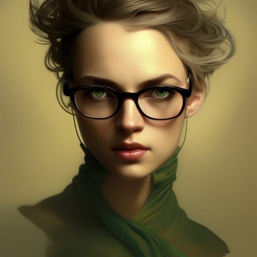 Detailed Portrait of a Librarian in Art Nouveau Style