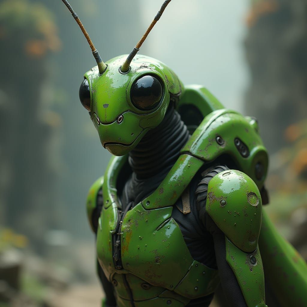 Sci-Fi Grasshopper Warrior in Spaceport
