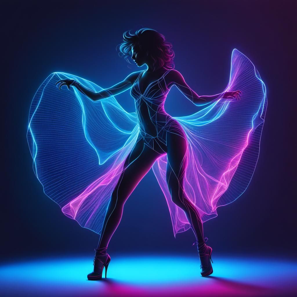 Dancing Woman Silhouette in Cyberpunk Style