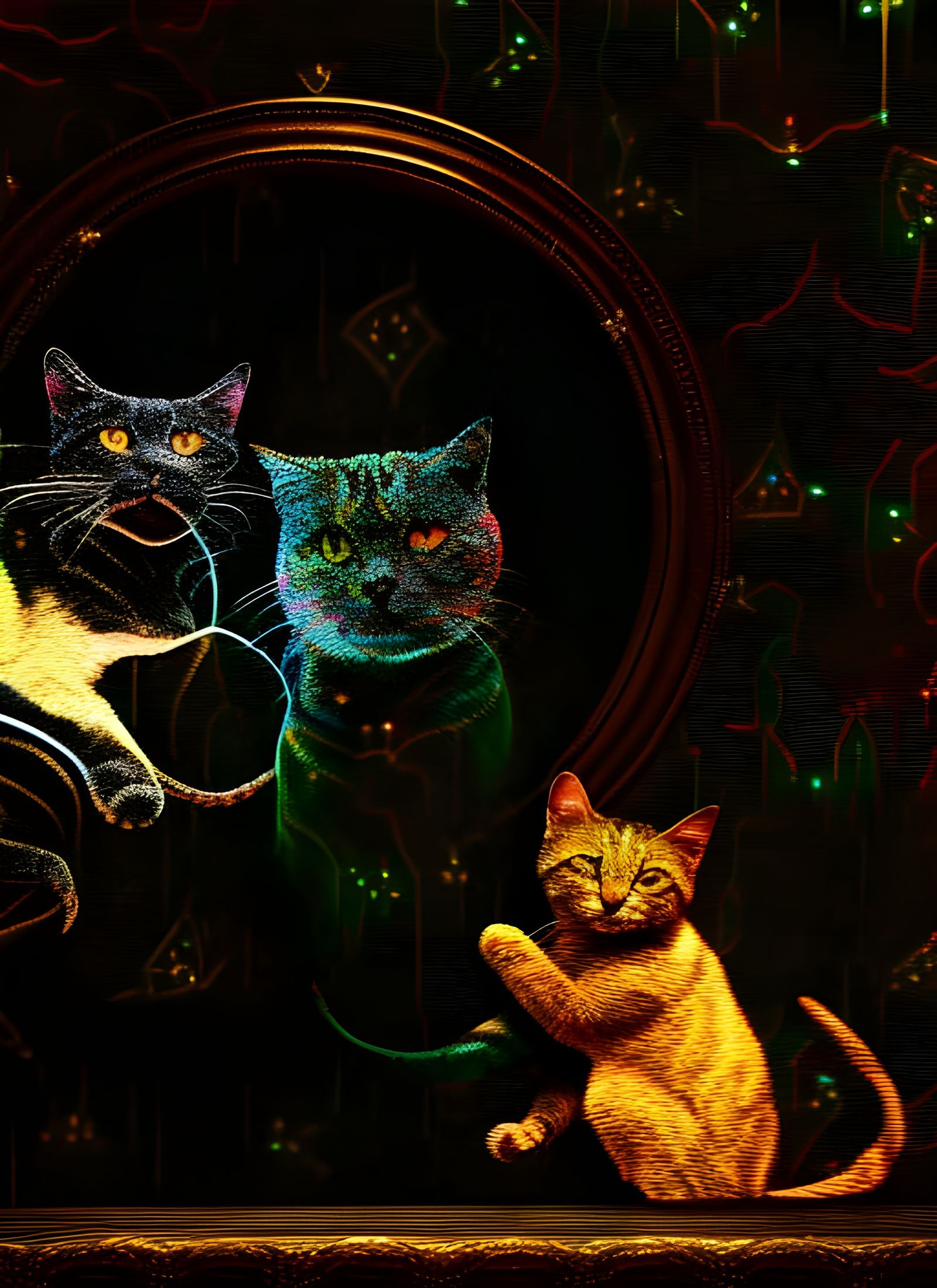 Cats on Antique Furniture with Dreamlike Light