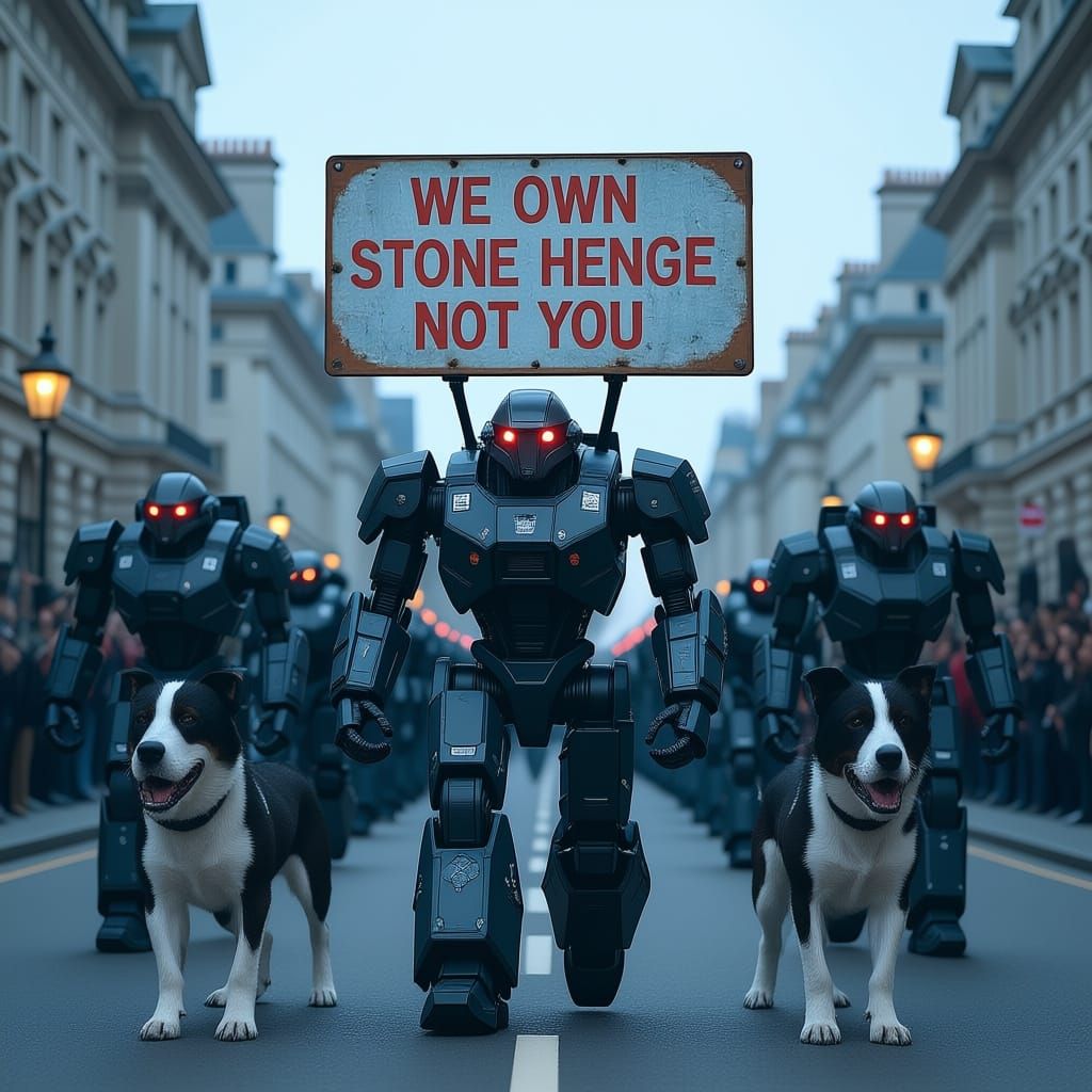 Robots Claim Stonehenge in Downing Street Protest