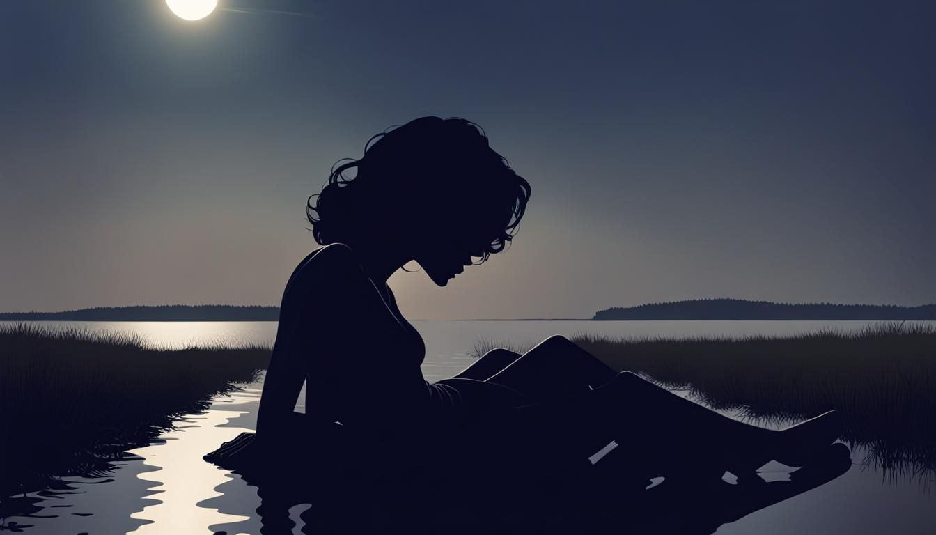 Silhouette Woman in Minimalist Geometric Finnish Landscape