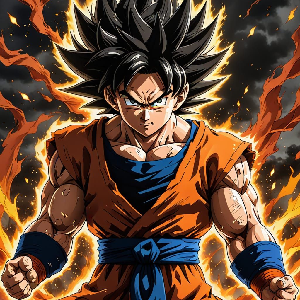 Goku Super Saiyan 4 Combat Pose in Anime Style