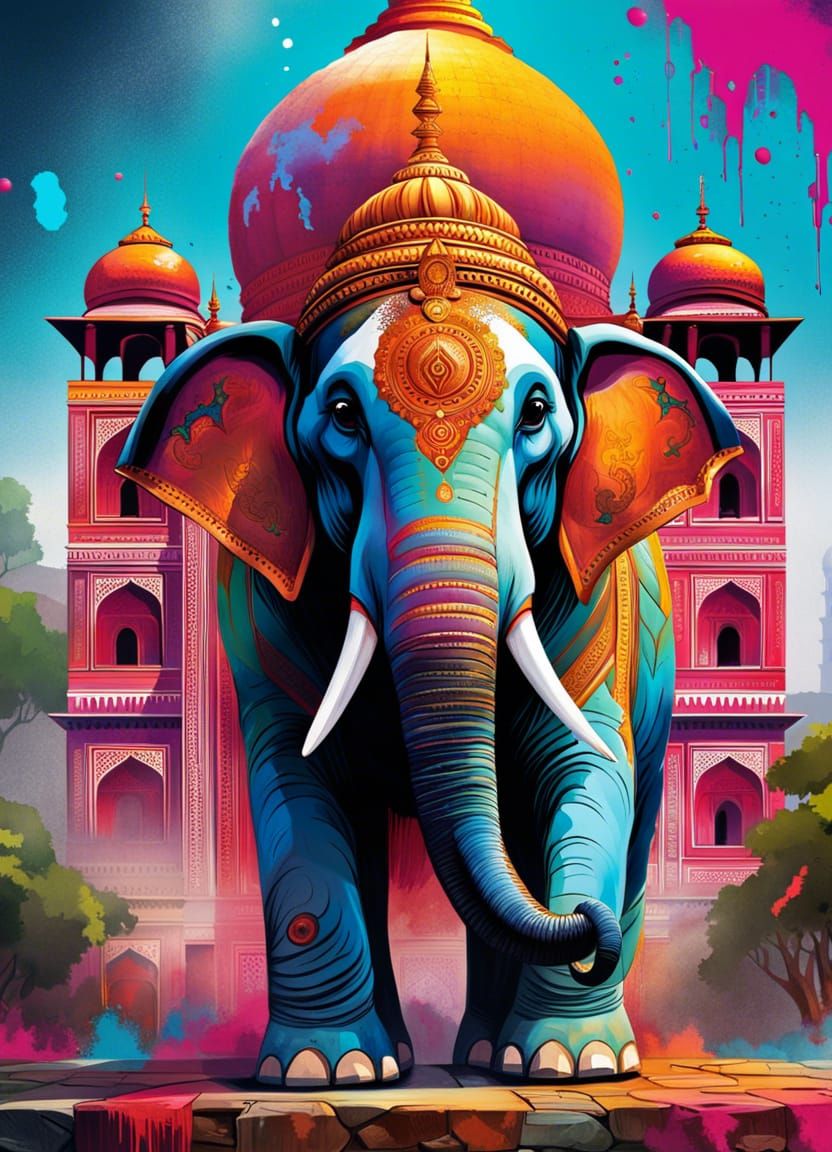 Indian Elephant God Graffiti Art at Taj Mahal