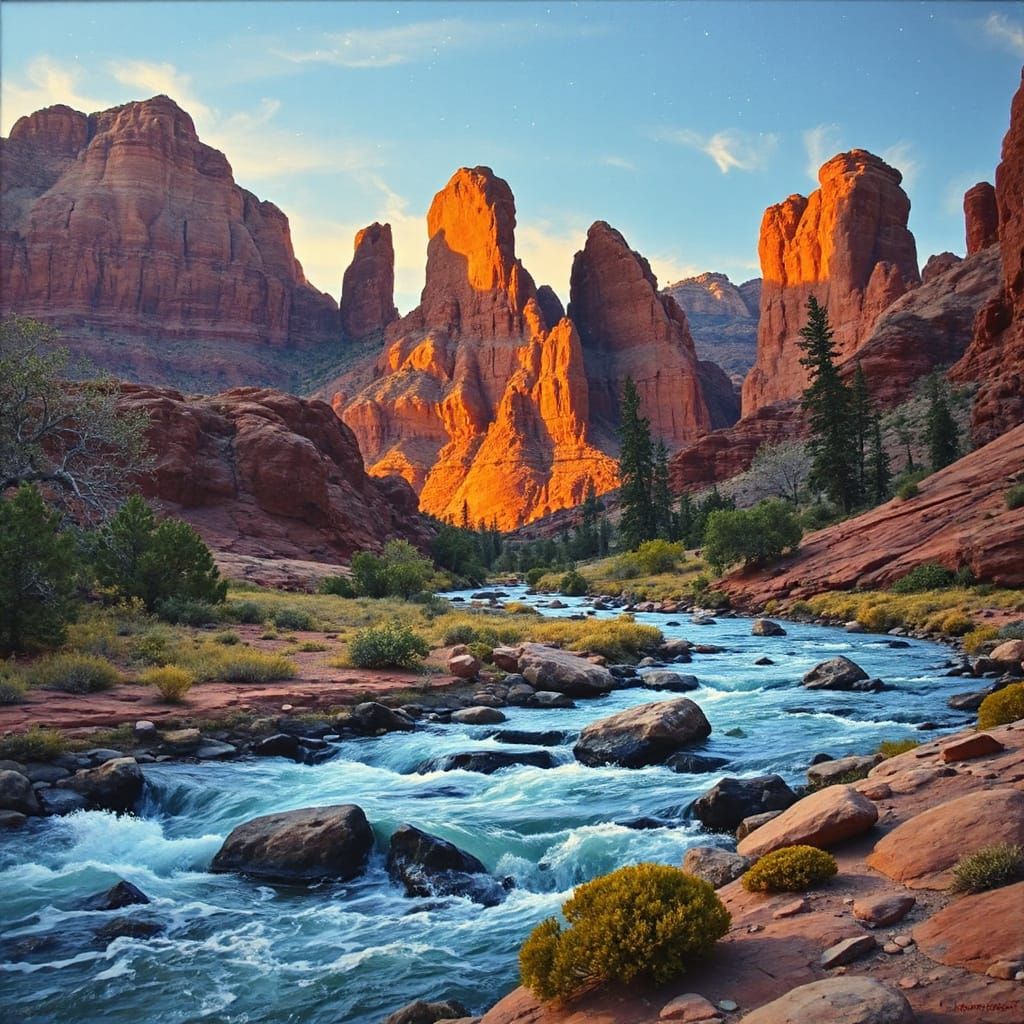 Desert Cathedral: Golden Light and Starry Sky
