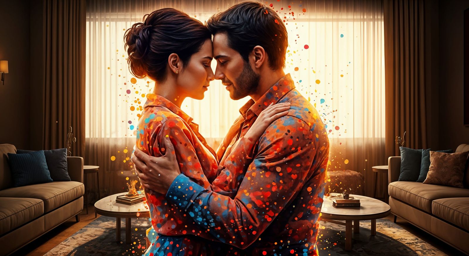 Warm Couple Embracing in a Cozy Living Room