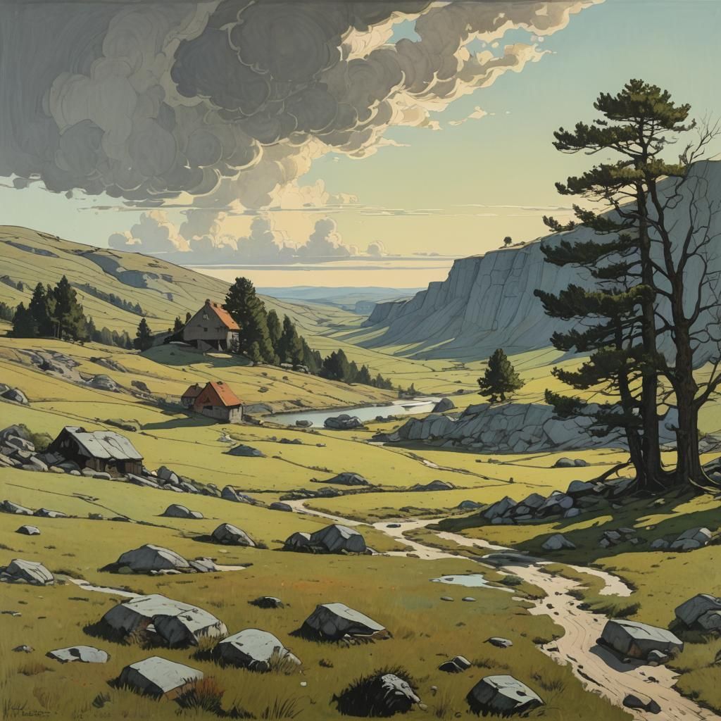 Eerie Landscape Merging Realism and Surrealism