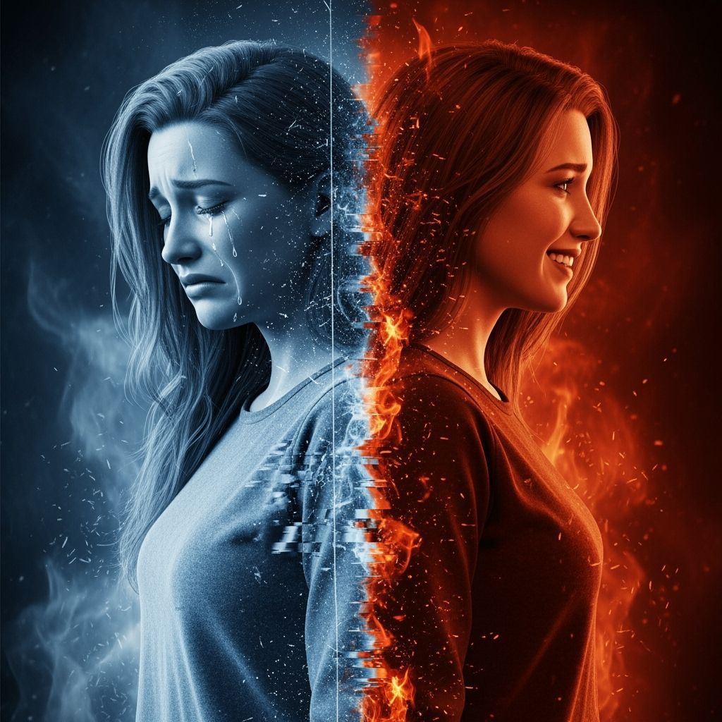 Dual Portrait: Woman Split Between Joy and Sorrow