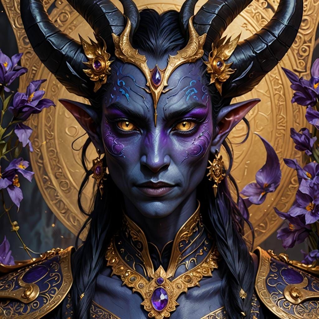 Rakshasa Tiefling Portrait in Romantic Fantasy Style