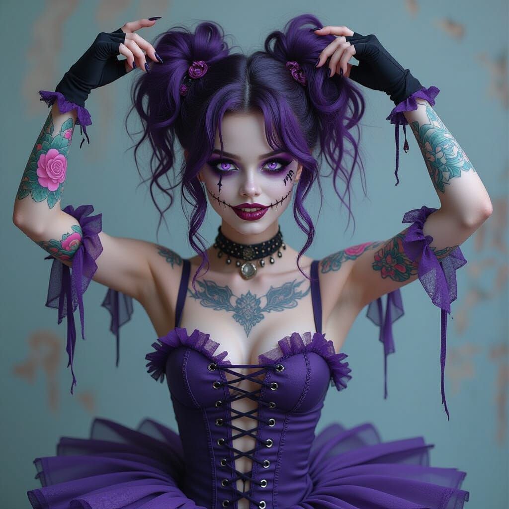 Gothic Zombie Ballerina with Purple Tattoos