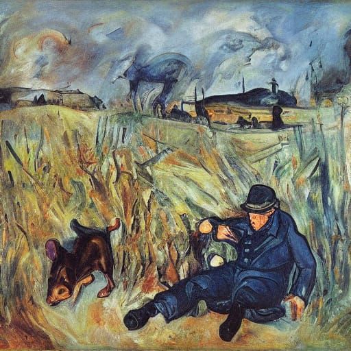 Mouse Stealing Grain in Expressionist Style