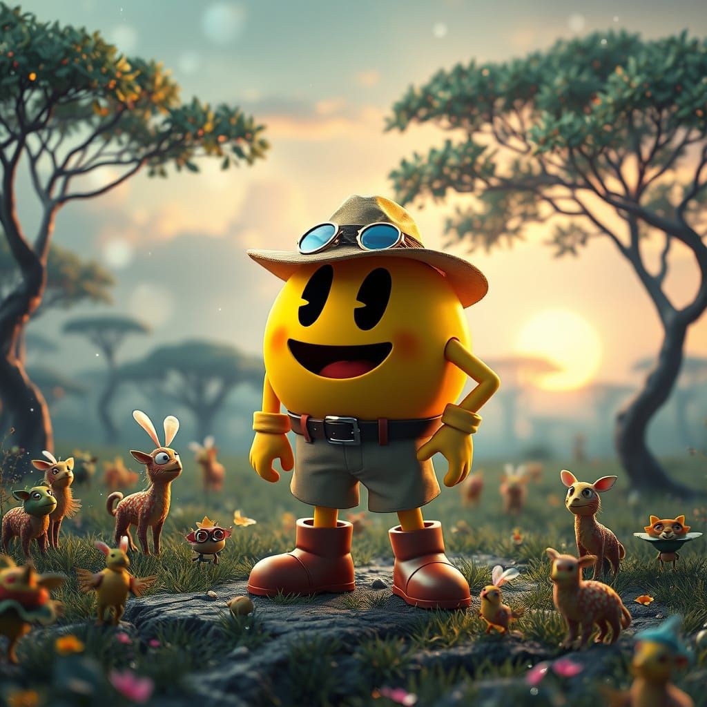 Surreal Digital Anime 3D Art Piece of Pac Man in a Fantastic...