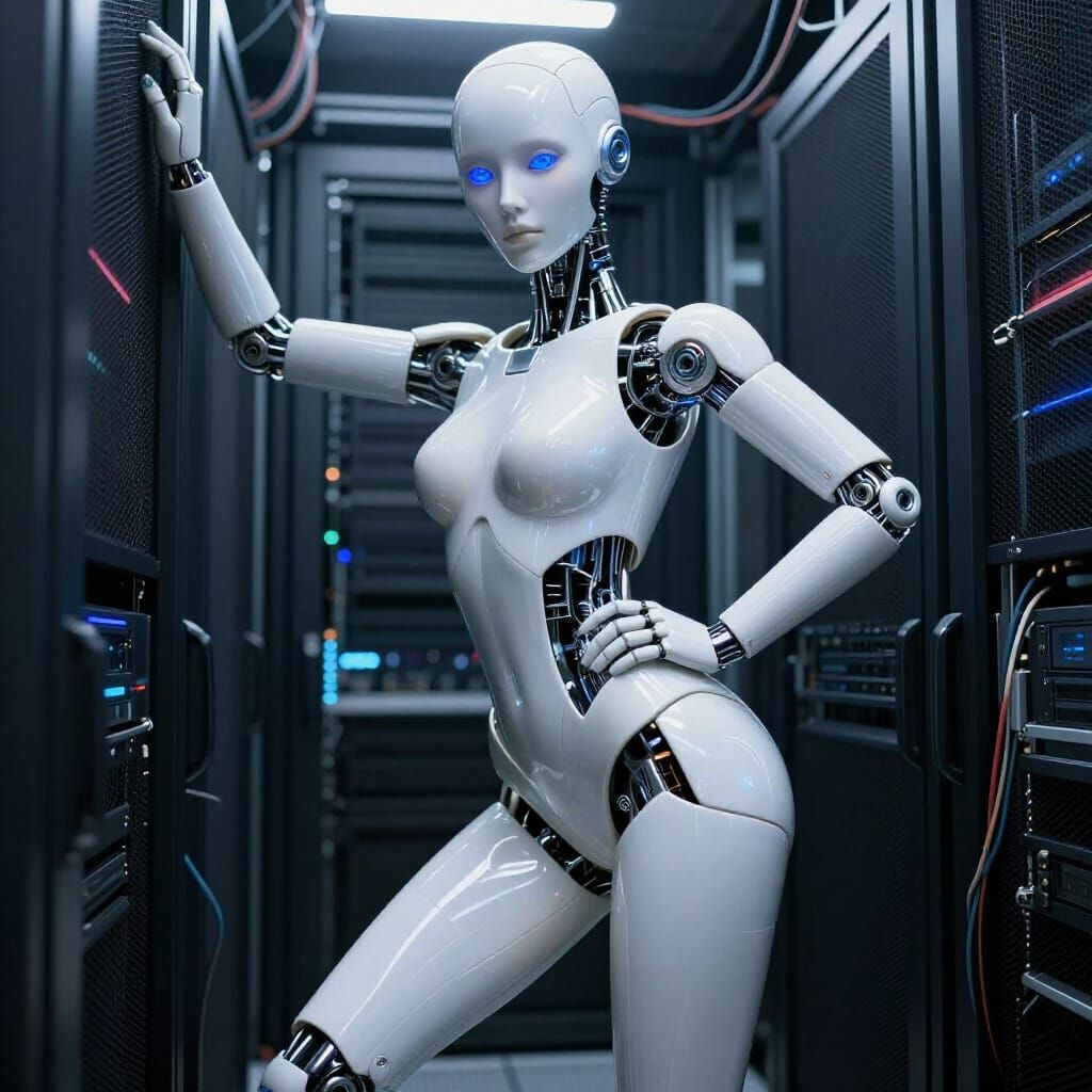 A hyper-realistic, cinematic of a next-generation "Physical AI" humanoid assistant in 2026. The android features a minim...