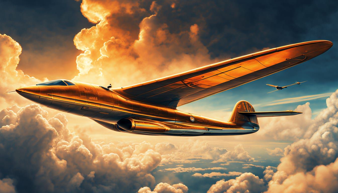 Retro Futurism Flying Wing Airplane Vintage Poster Art