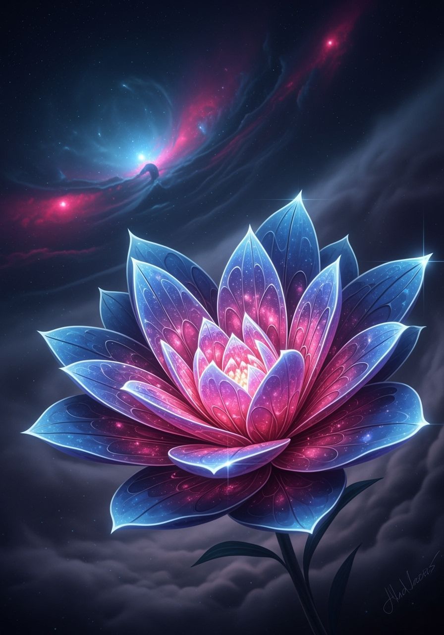 Luminous Stained Glass Flower in Cosmic Dust