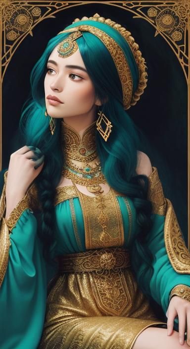 Sorceress in Candle Circle: An Art Nouveau Fantasy