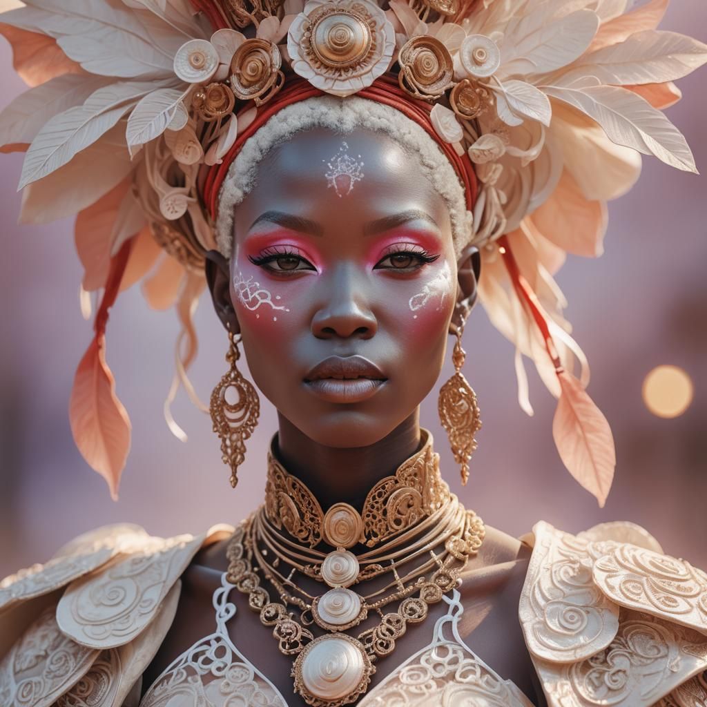 Sensual Albino Herero in Anime Style, 3D Portrait