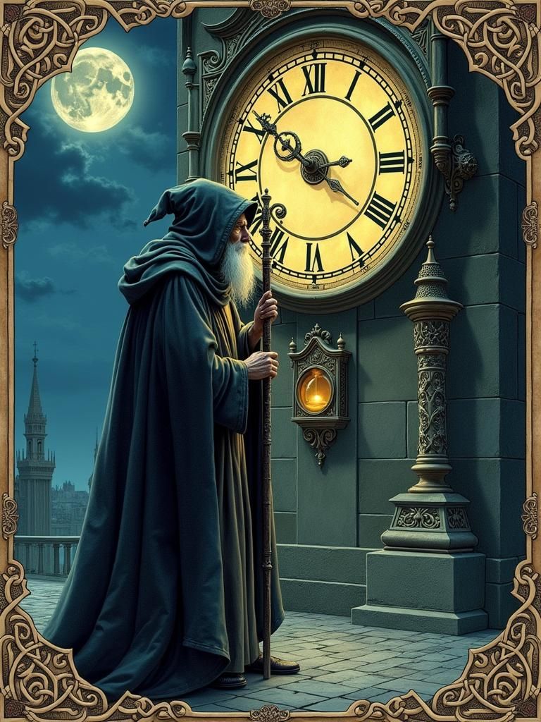 Old Man of Time: Mystical Medieval Tarot Card