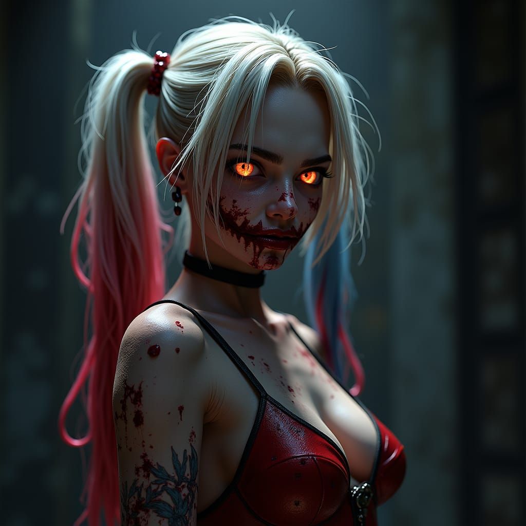 Zombie Harley Quinn in 3D Anime Art Style