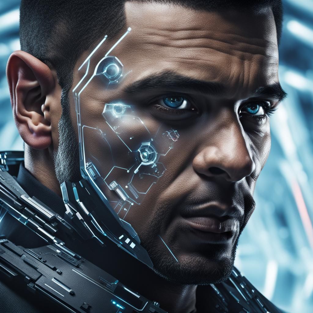 Futuristic Portrait of a Man Seeking World Domination