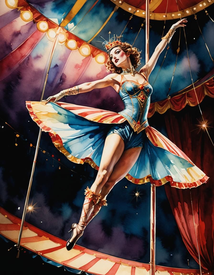 Acrobat in Vintage Circus: Surreal Victorian Watercolor