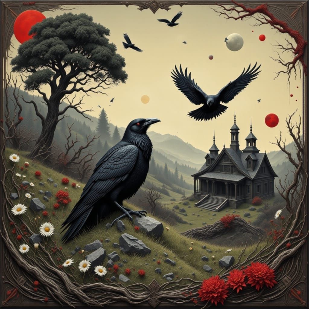 Ravens Swirl Around an Eerie Old House