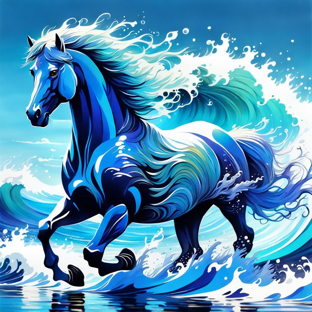 Water Horse Emerges from Ocean Wave