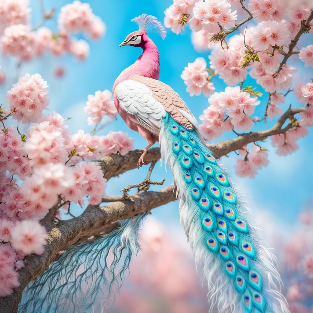 Dreamy Pink and White Peacock in Fantasy Style