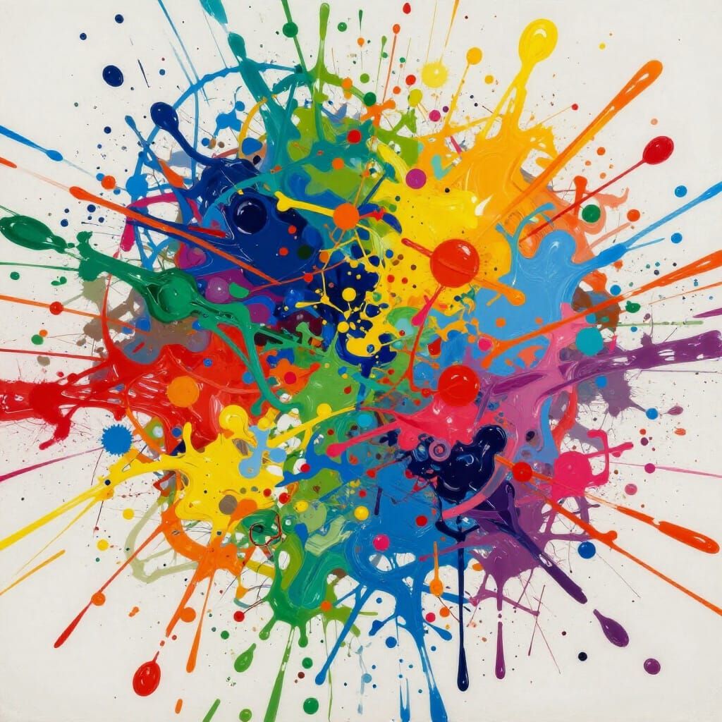 Vibrant Abstract Paint Splatter Explosion in Action Painting...