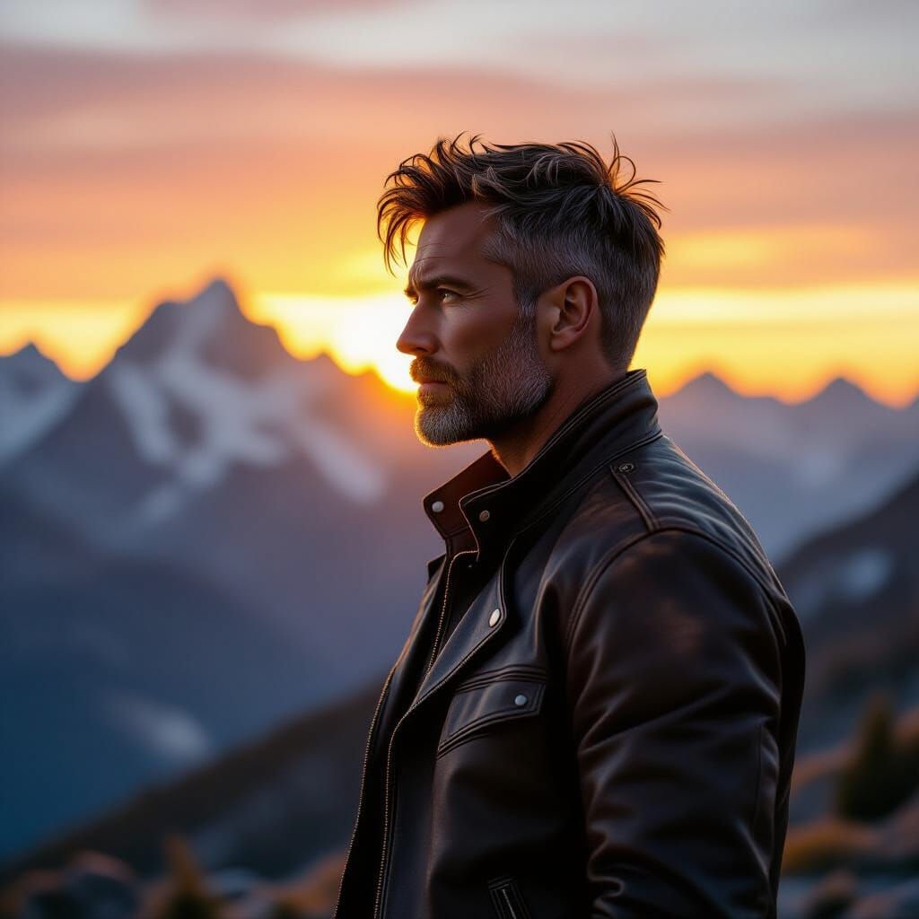 Contemplative Silhouette at Sunrise Mountainscape