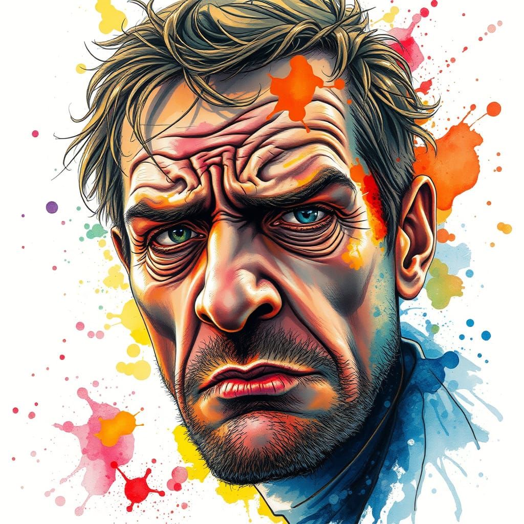 Distressed Face with Watercolour Ink in Hyperrealism