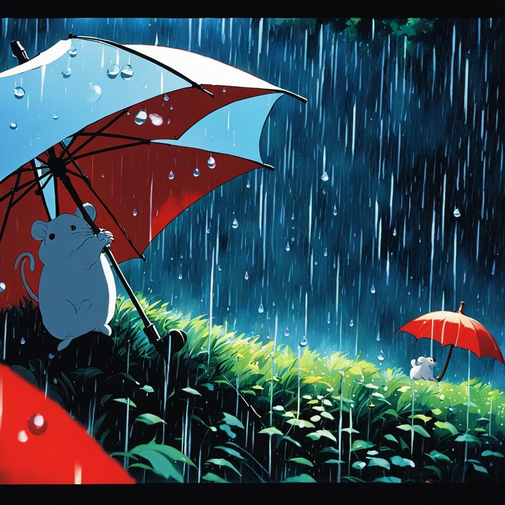 Shy Mouse Under Red Umbrella: Anime Style
