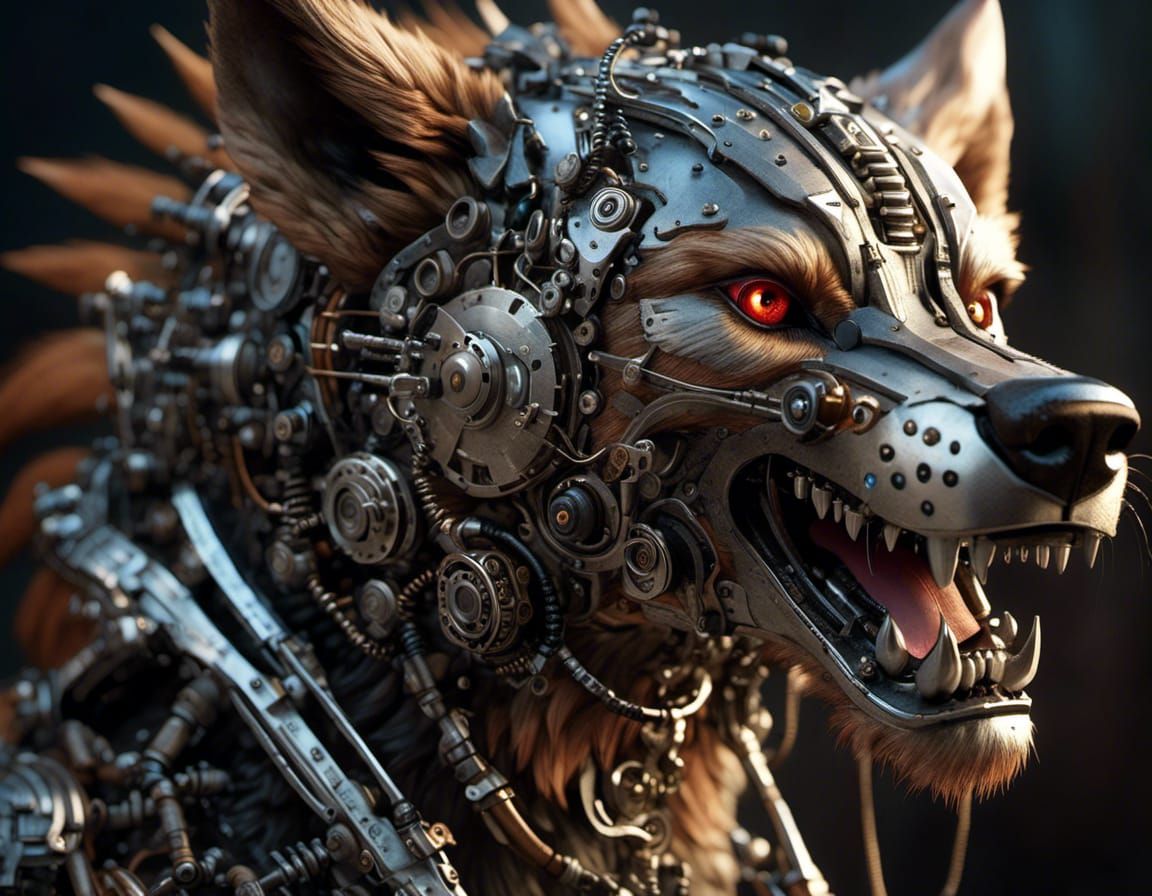 Cybernetic Wolf with Wheels and Spiked Fur