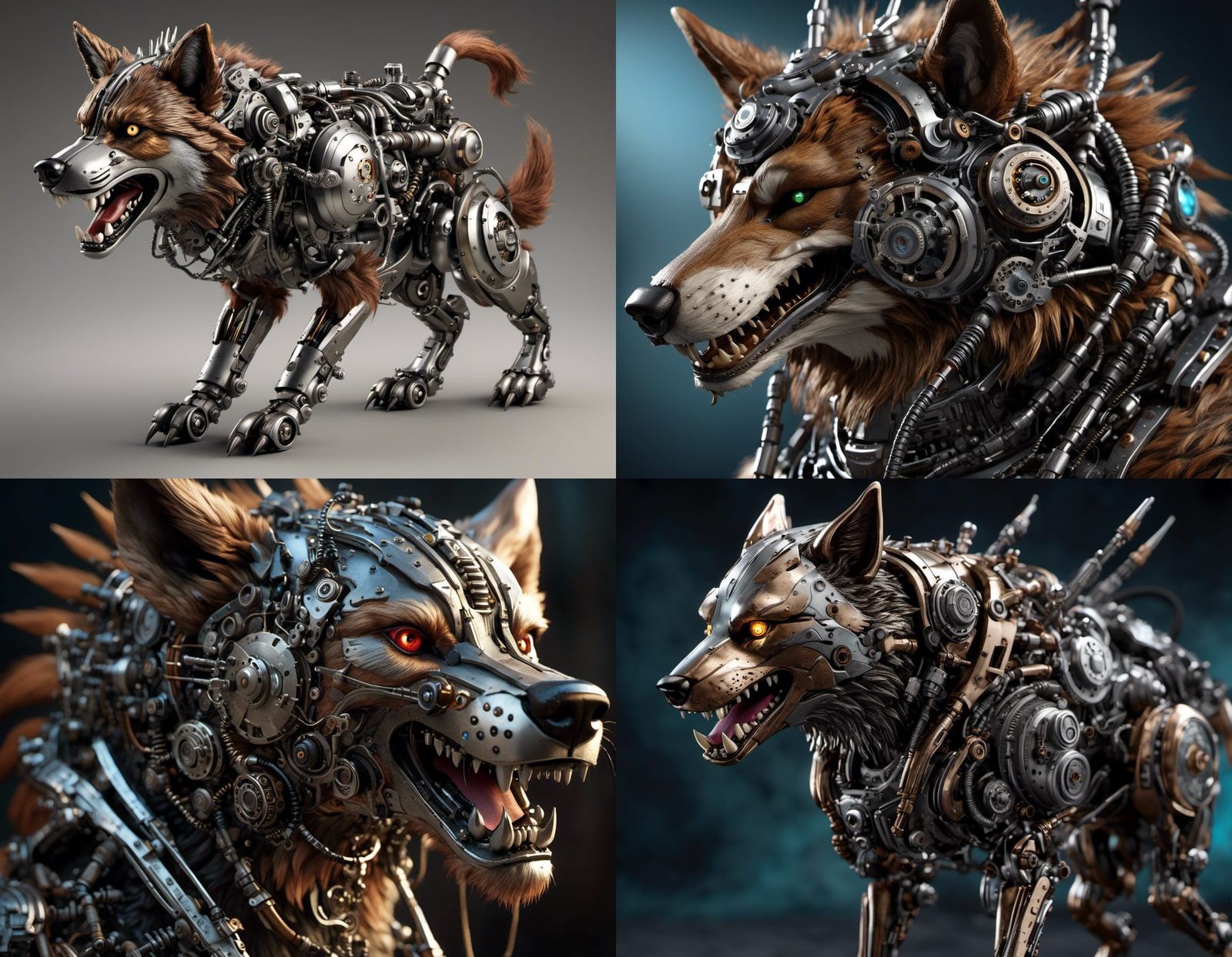 Cybernetic Cyborg Wolf with Spiked Fur and Antenna
